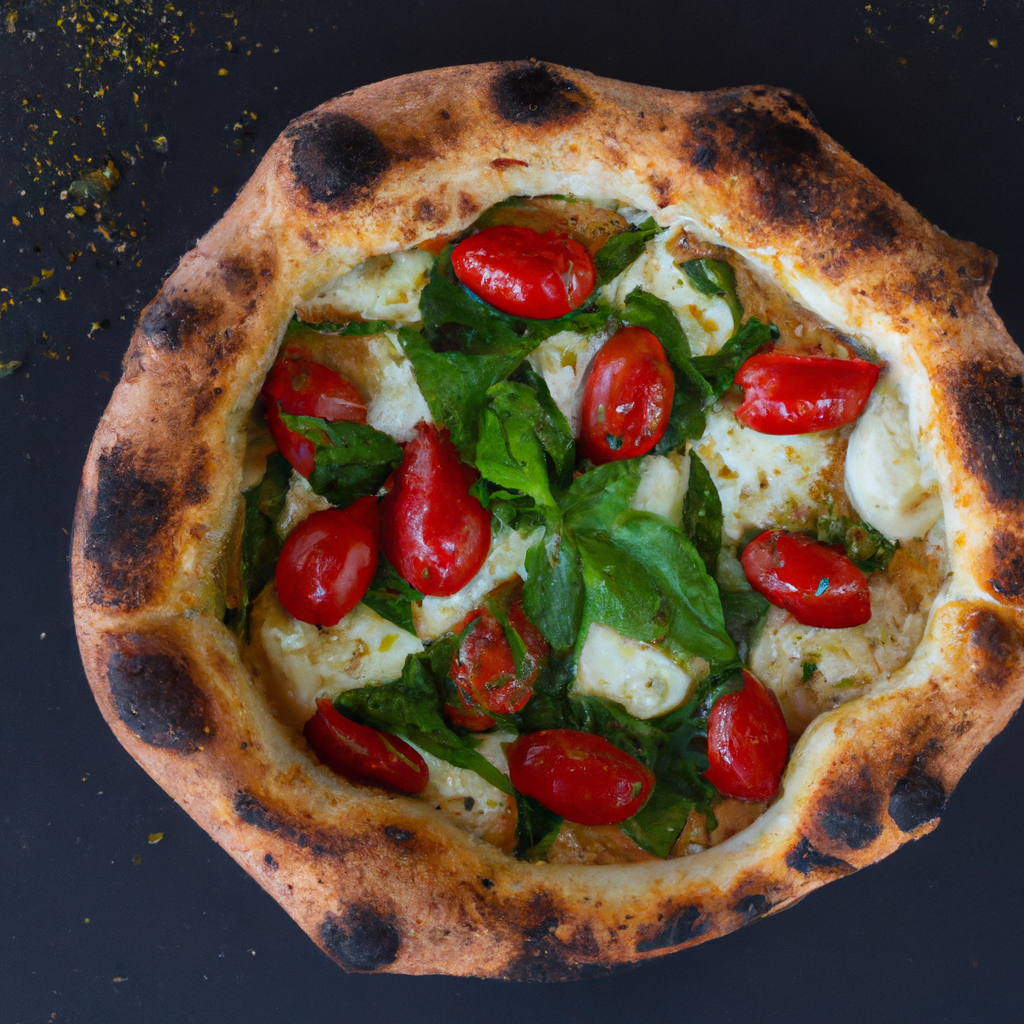 Pizza artesanal al horno de piedra con albahaca fresca y tomates chilenos